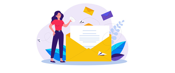 illustration of woman with email envelope icon
